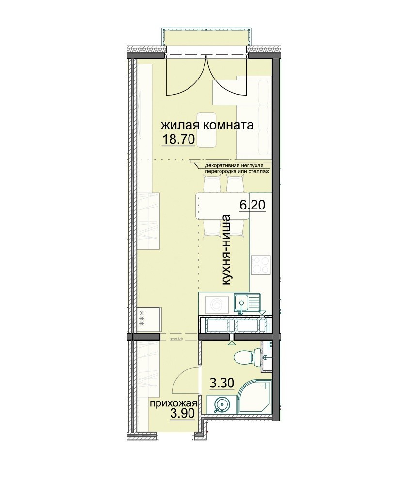 1-комнатная квартира 32.4 м² с евро планировкой