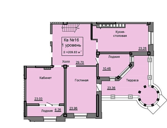 2-ух уровневая квартира 209.83 м² с террасой