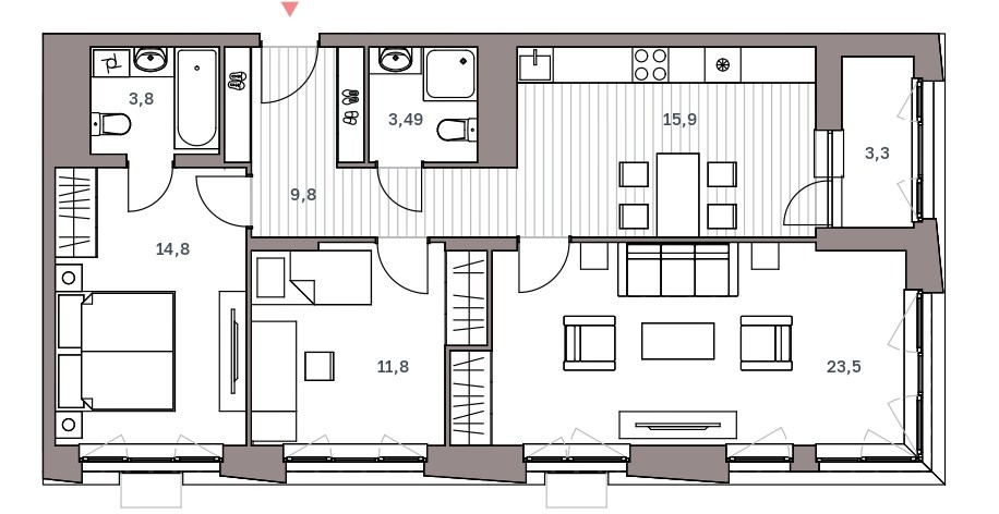 Полноценная 3-комнатная квартира 86.39 м² с лоджией и двумя санузлами