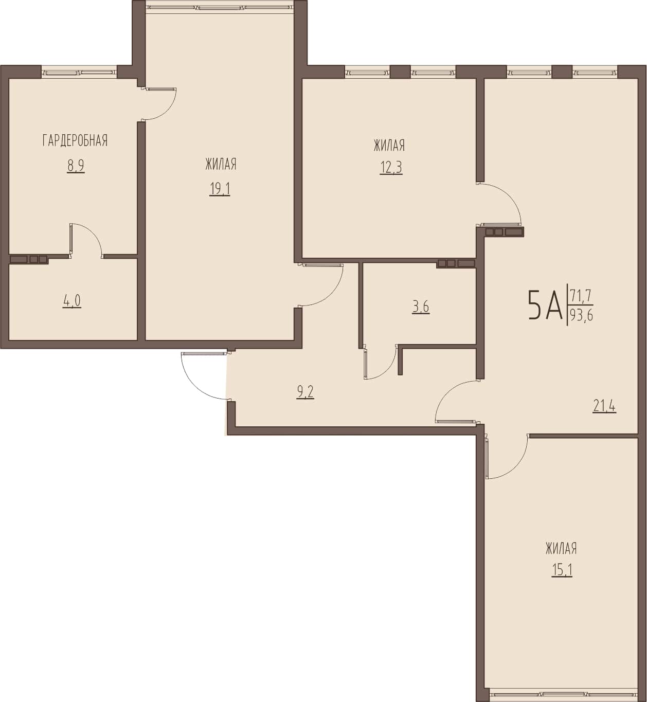 Просторная 4-комнатная квартира 93,6 м² с гардеробной